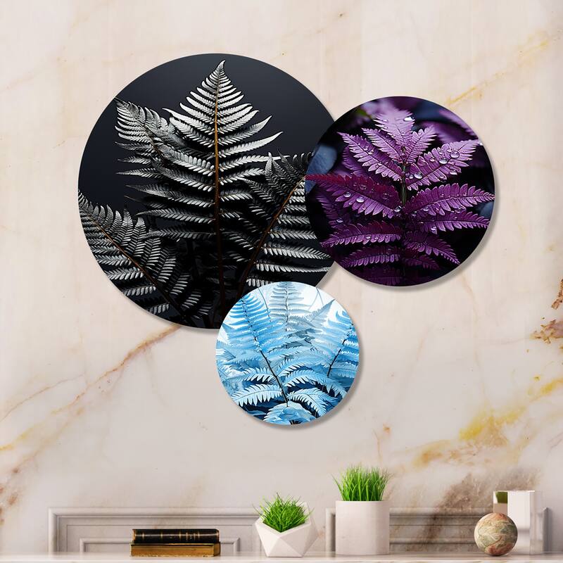 Designart "Prupel Ferns Amethyst Shadows" Floral Metal Wall Art
